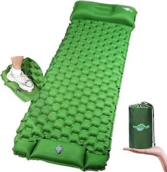 WANNTS Sleepin Pad Ultralight Inflatable Sleeping Pad for Camping, 75''X25'', Built-in Pump, Ultimate for Camping, Hiking - Airpad, Carry Bag, Repair Kit - Compact & Lightweight Air Mattress(Green)